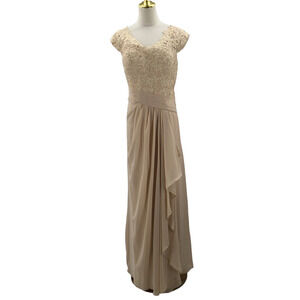 MOTHER OF THE BRIDE 16 2X plus cream embroidered lace up draped maxi dress 0B8